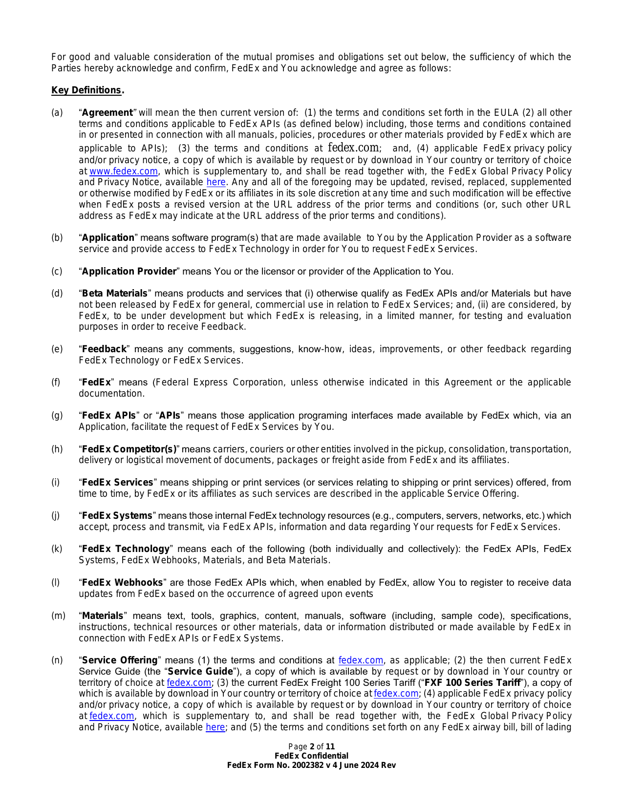 FedEx End User License Agreement (3rd Party Hosted) — page 2 of 11