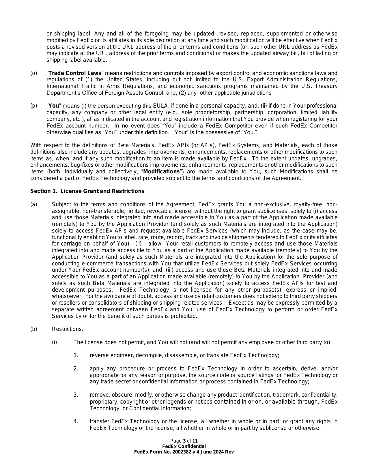FedEx End User License Agreement (3rd Party Hosted) — page 3 of 11