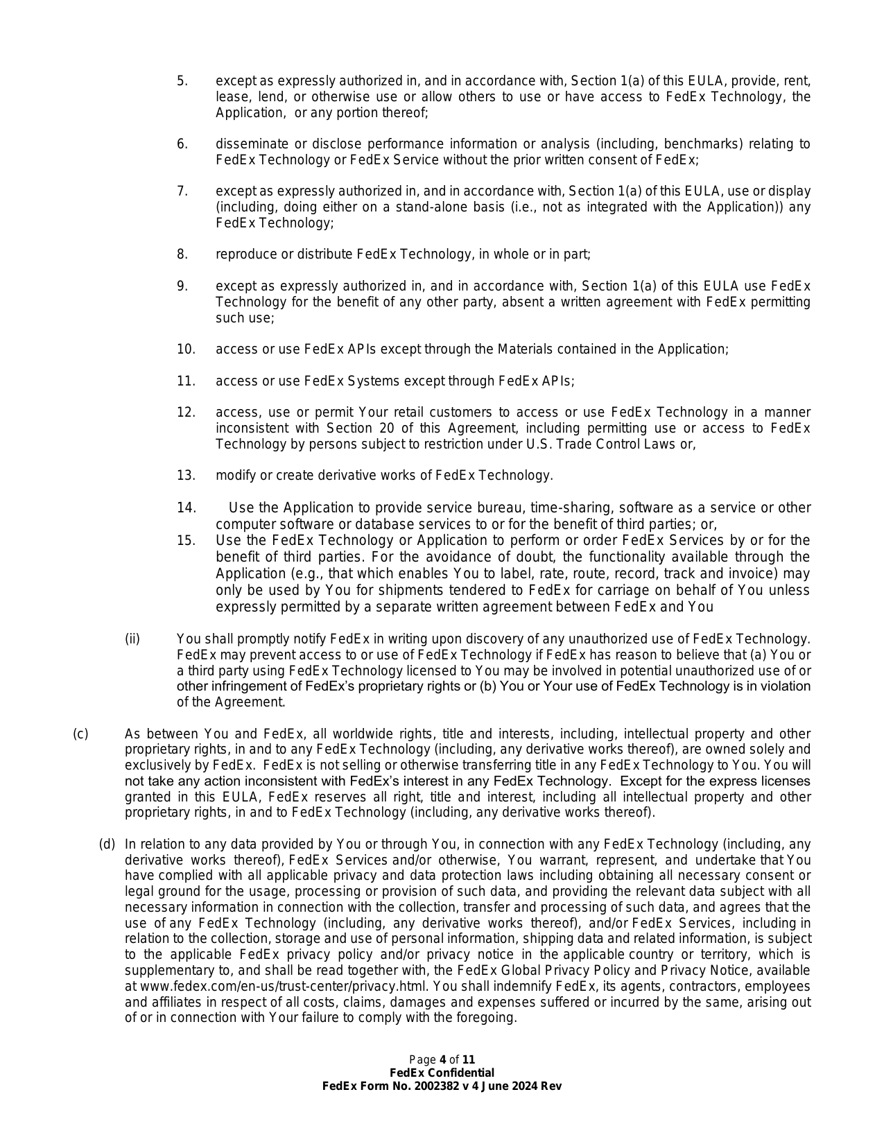 FedEx End User License Agreement (3rd Party Hosted) — page 4 of 11