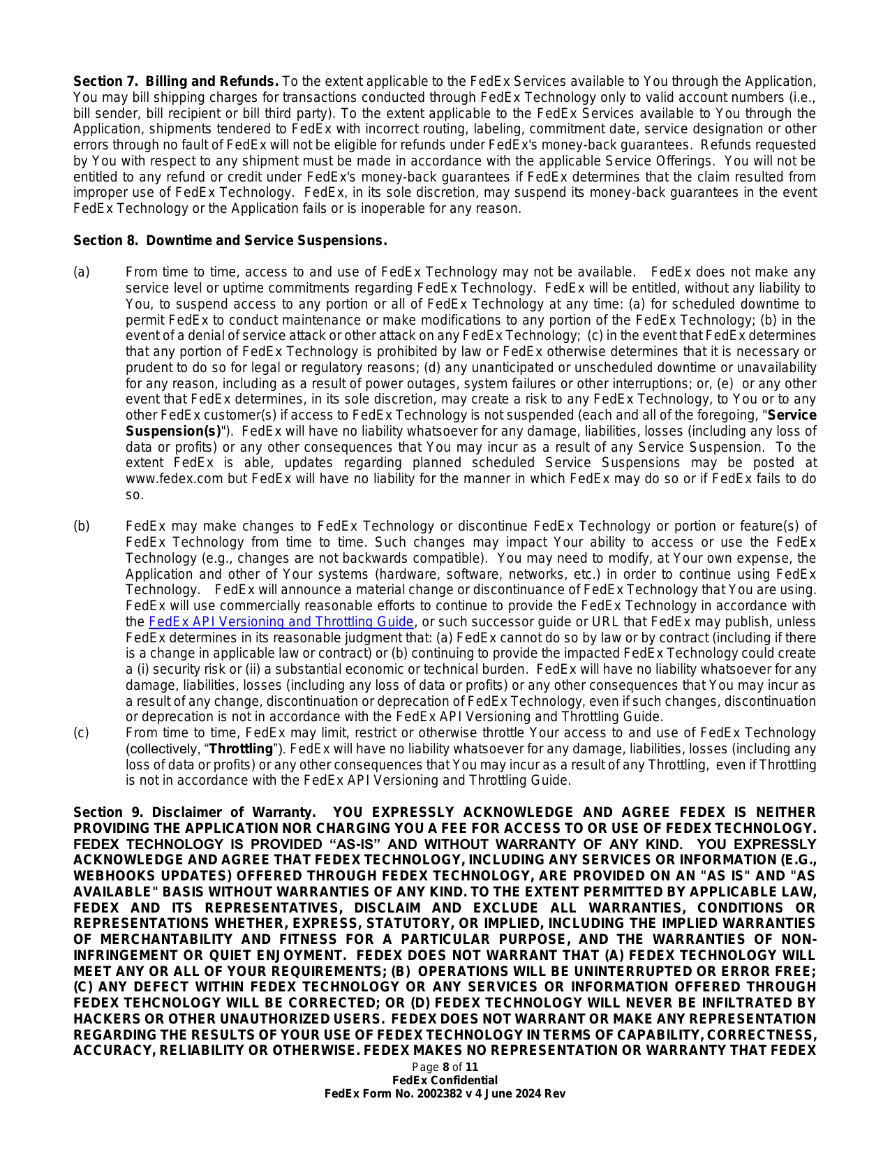 FedEx End User License Agreement (3rd Party Hosted) — page 8 of 11