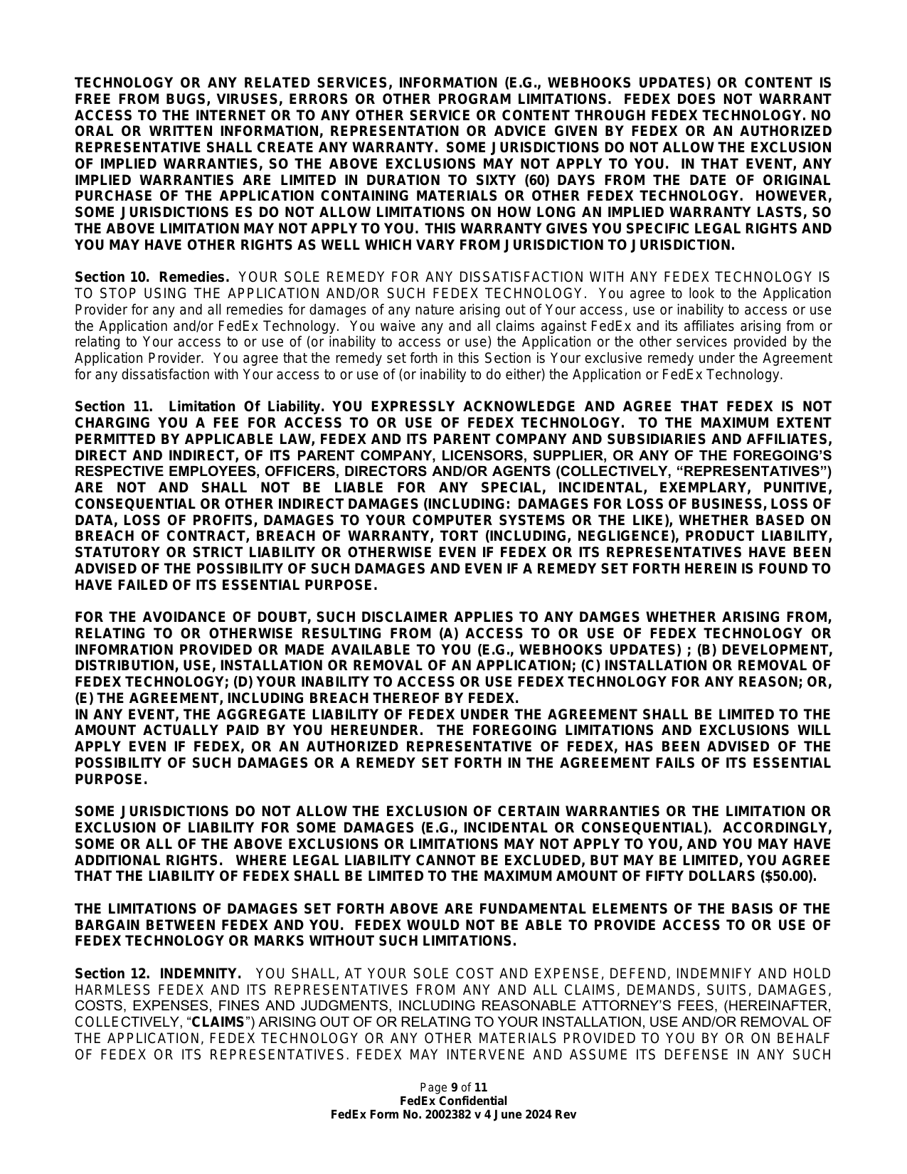 FedEx End User License Agreement (3rd Party Hosted) — page 9 of 11